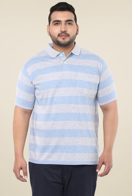 John Pride Grey & Light Blue Regular Fit Polo T-Shirt John Pride Grey & Light Blue Regular Fit Polo T-Shirt