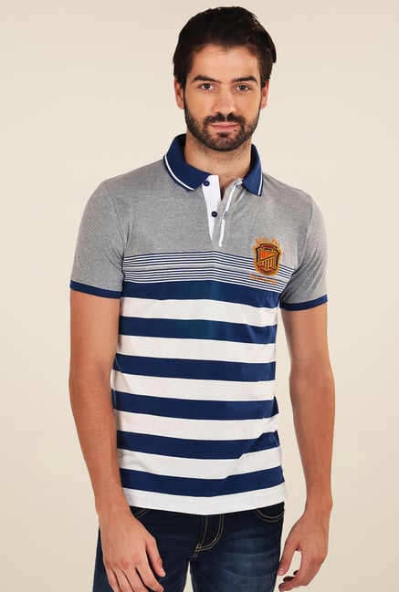 Club Fox Grey & Dark Blue Half Sleeves Polo T-Shirt Club Fox Grey & Dark Blue Half Sleeves Polo T-Shirt