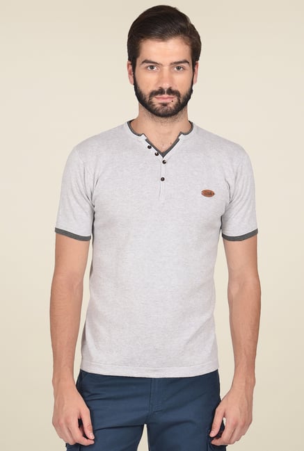 Club Fox Light Grey Cotton V-Neck T-Shirt Club Fox Light Grey Cotton V-Neck T-Shirt