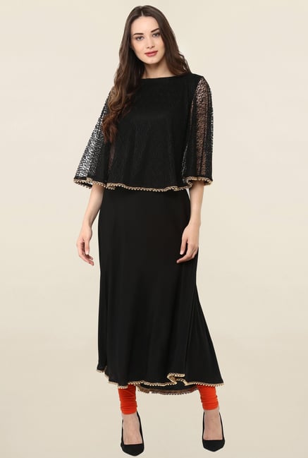 Janasya Black Lace Crepe Kurta Janasya Black Lace Crepe Kurta
