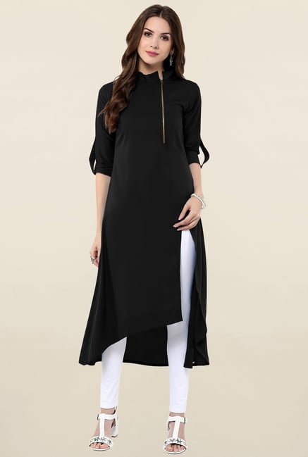 Janasya Black Solid Crepe Kurta Janasya Black Solid Crepe Kurta