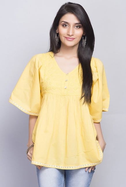 Fabindia Yellow Embroidered Kurta Shirt Fabindia Yellow Embroidered Kurta Shirt