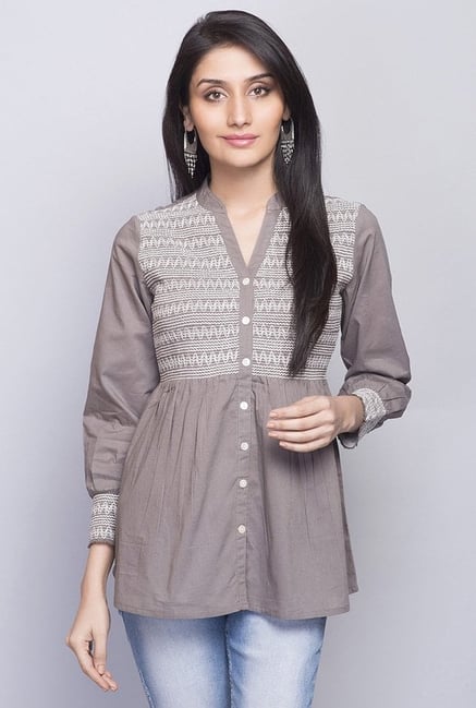 Fabindia Grey Embroidered Kurta Shirt Fabindia Grey Embroidered Kurta Shirt