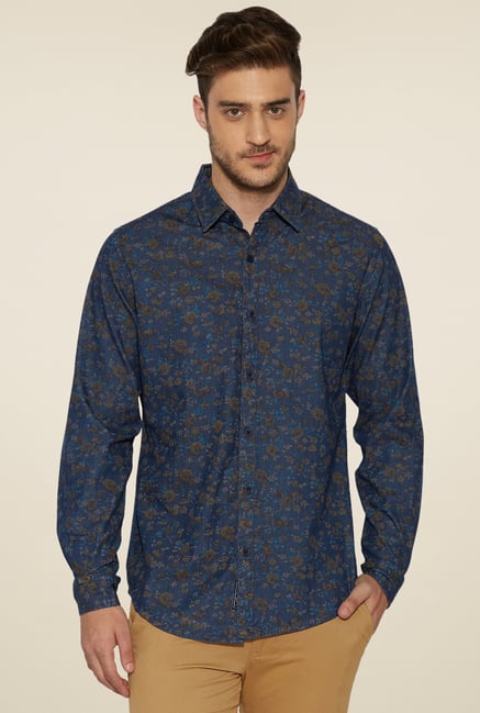 Globus Navy Printed Full Sleeves Shirt Globus Navy Printed Full Sleeves Shirt