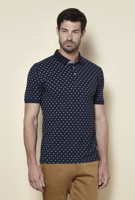 Zudio Navy Triangle Print Regular Fit Polo T Shirt Zudio Navy Triangle Print Regular Fit Polo T Shirt