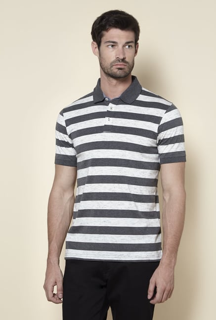 Zudio Grey Striped Regular Fit Polo T Shirt Zudio Grey Striped Regular Fit Polo T Shirt