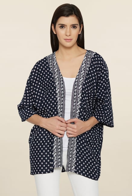 Globus Navy Printed Shrug Globus Navy Printed Shrug