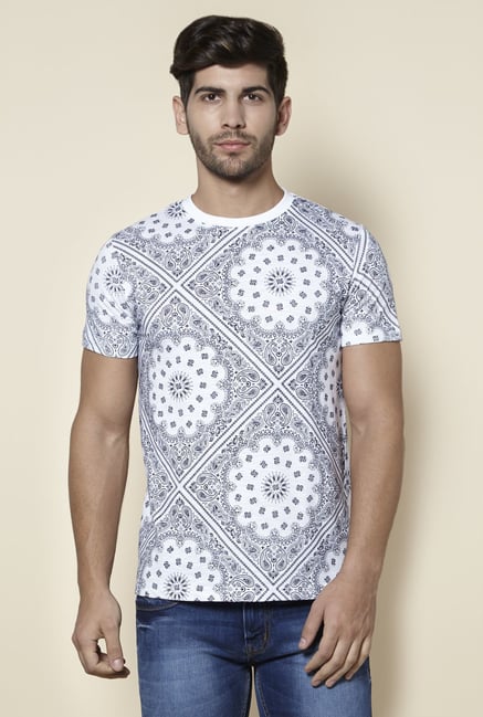 Zudio White Paisley Print Slim Fit T Shirt Zudio White Paisley Print Slim Fit T Shirt
