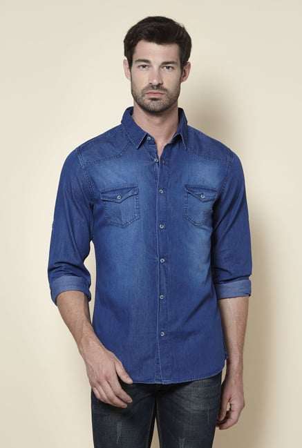 Zudio Blue Slim Fit Denim Shirt Zudio Blue Slim Fit Denim Shirt