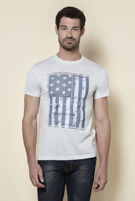 Zudio Off White Slim Fit Crew Neck T Shirt Zudio Off White Slim Fit Crew Neck T Shirt