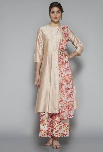 Vark by Westside Gold & Beige Solid Suit Set Vark by Westside Gold & Beige Solid Suit Set