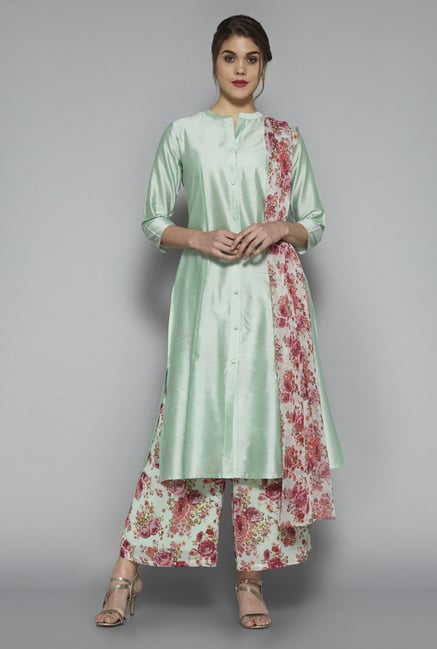 Vark by Westside Sea Green Solid Suit Set Vark by Westside Sea Green Solid Suit Set