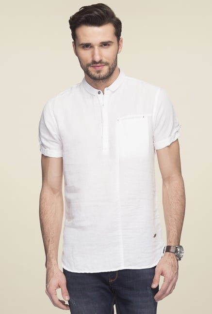 Status Quo White Slim Fit Linen Blend Shirt Status Quo White Slim Fit Linen Blend Shirt
