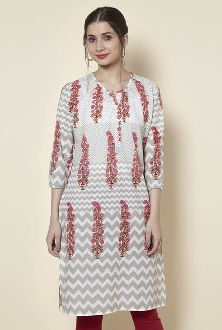 Zudio Grey Floral Print Kurta Zudio Grey Floral Print Kurta