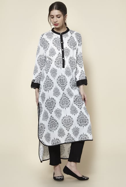 Zudio Black Floral Print Kurta Zudio Black Floral Print Kurta