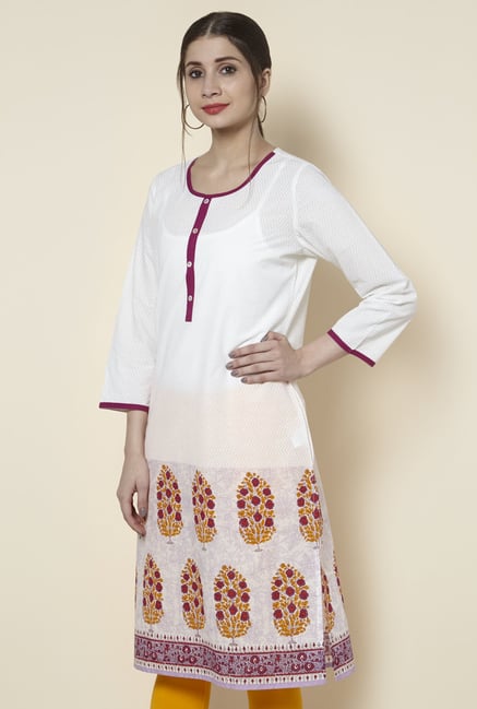 Zudio White Floral Print Kurta Zudio White Floral Print Kurta
