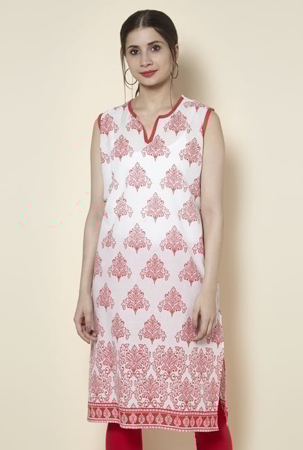 Zudio White Floral Print Kurta Zudio White Floral Print Kurta