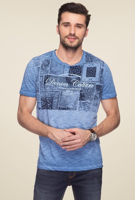 Status Quo Blue Round Neck Cotton T-Shirt Status Quo Blue Round Neck Cotton T-Shirt