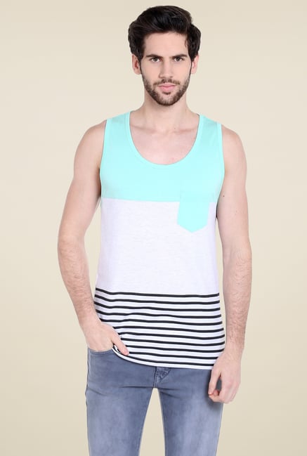 Cult Fiction White & Light Blue Sleeveless T-Shirt Cult Fiction White & Light Blue Sleeveless T-Shirt