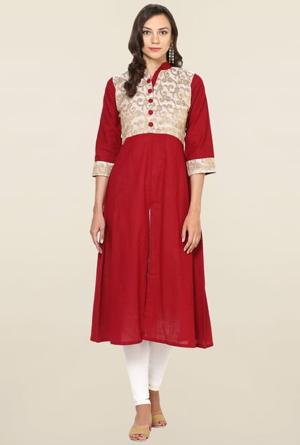 Aujjessa Maroon Printed Cotton Anarkali Kurta Aujjessa Maroon Printed Cotton Anarkali Kurta