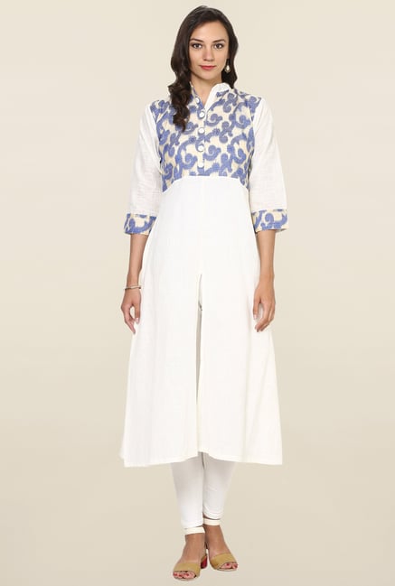 Aujjessa Off White Printed Cotton Anarkali Kurta Aujjessa Off White Printed Cotton Anarkali Kurta