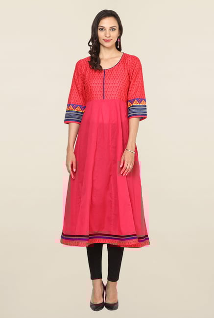Aujjessa Coral Printed Cotton Anarkali Kurta Aujjessa Coral Printed Cotton Anarkali Kurta
