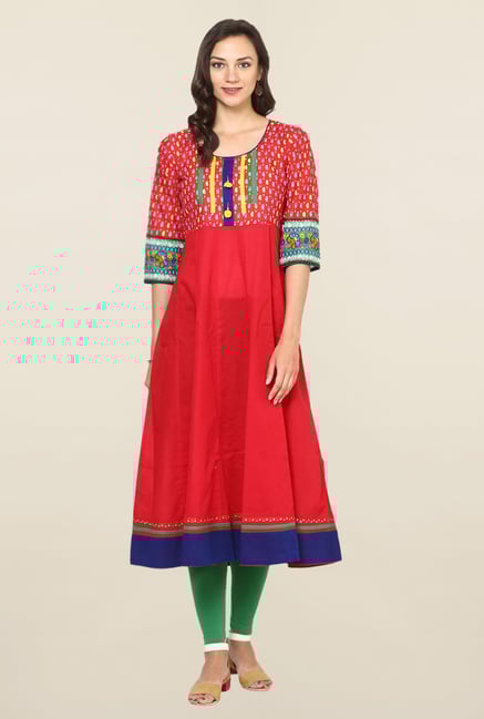 Aujjessa Red Paisley Print Cotton Anarkali Kurta Aujjessa Red Paisley Print Cotton Anarkali Kurta