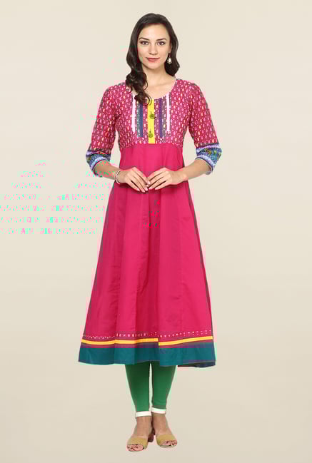 Aujjessa Fuchsia Paisley Print Cotton Anarkali Kurta Aujjessa Fuchsia Paisley Print Cotton Anarkali Kurta