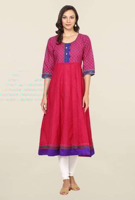 Aujjessa Fuchsia Printed Cotton Anarkali Kurta Aujjessa Fuchsia Printed Cotton Anarkali Kurta