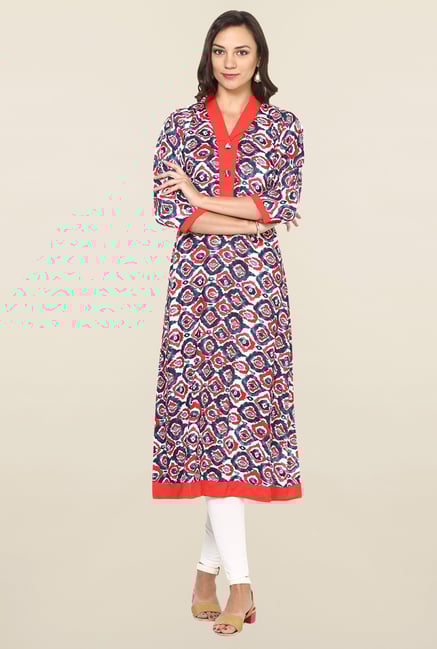 Aujjessa Grey & Red Printed Rayon A Line Kurta Aujjessa Grey & Red Printed Rayon A Line Kurta