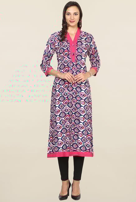 Aujjessa Grey & Pink Printed Rayon A Line Kurta Aujjessa Grey & Pink Printed Rayon A Line Kurta