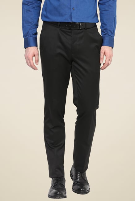 Turtle Black Flat Front Slim Fit Trousers Turtle Black Flat Front Slim Fit Trousers