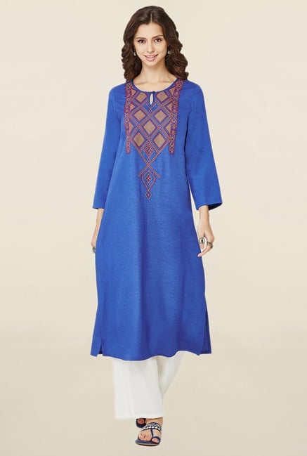 Global Desi Blue Embroidered Kurta Global Desi Blue Embroidered Kurta