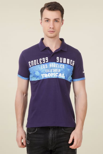 Spunk Purple Printed Regular Fit Polo T-Shirt Spunk Purple Printed Regular Fit Polo T-Shirt