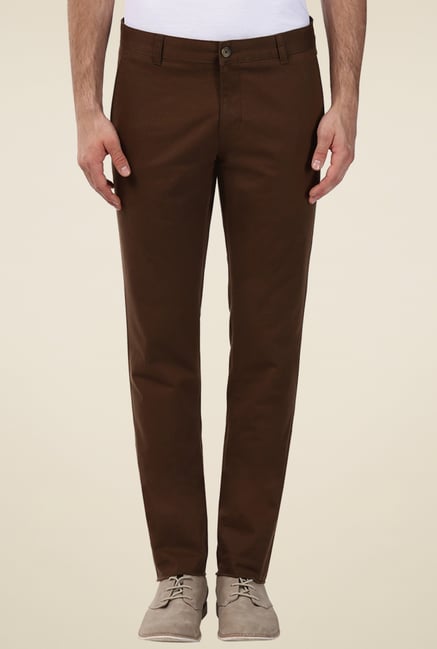 Parx Brown Tapered Fit Trousers Parx Brown Tapered Fit Trousers