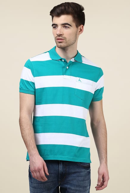 Parx Teal Green & White Cotton Regular Fit Polo T-Shirt Parx Teal Green & White Cotton Regular Fit Polo T-Shirt