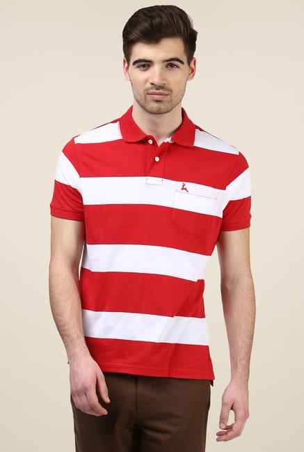 Parx Red & White Regular Fit Polo T-Shirt Parx Red & White Regular Fit Polo T-Shirt