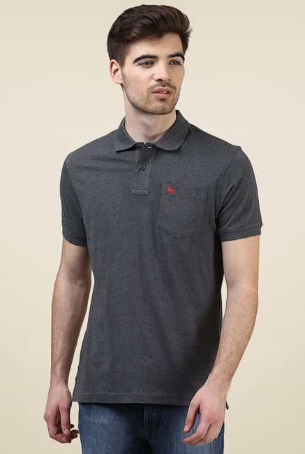 Parx Dark Grey Regular Fit Cotton Polo T-Shirt Parx Dark Grey Regular Fit Cotton Polo T-Shirt