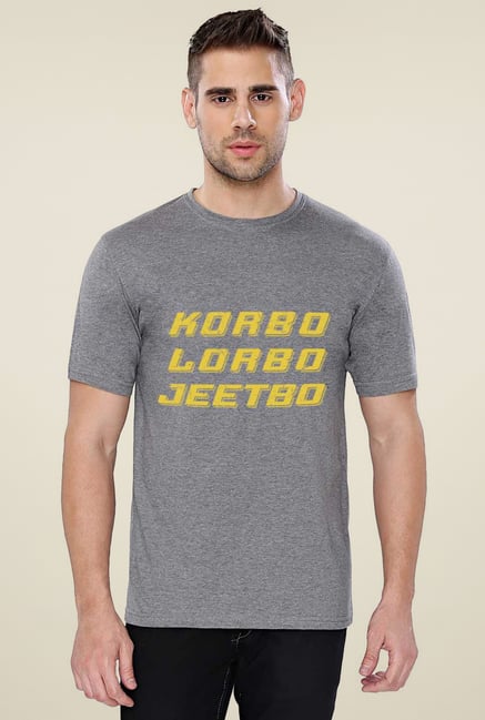The Souled Store Dark Grey T-Shirt (KKR- Korbo Lorbo Jeetbo) The Souled Store Dark Grey T-Shirt (KKR- Korbo Lorbo Jeetbo)