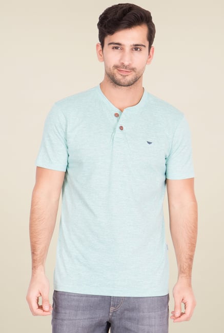 Red Tape Sea Green Cotton Henley T-Shirt Red Tape Sea Green Cotton Henley T-Shirt