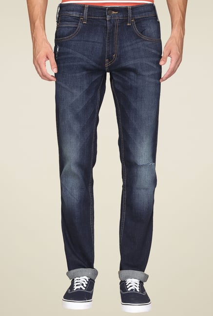Levi's Dark Blue Slim Fit Ripped Jeans Levi's Dark Blue Slim Fit Ripped Jeans