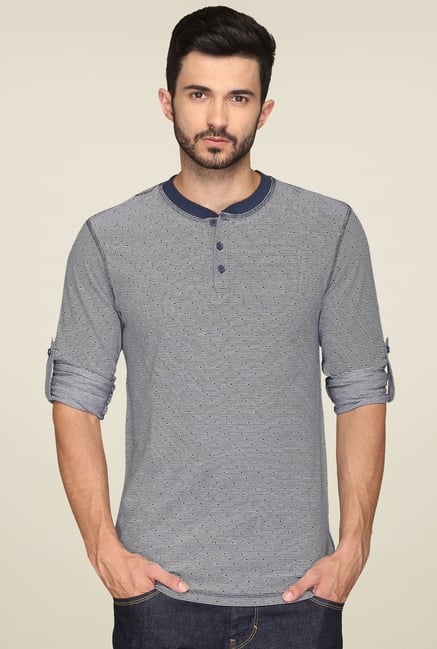 Levi's Grey & Blue Printed Henley T-Shirt Levi's Grey & Blue Printed Henley T-Shirt
