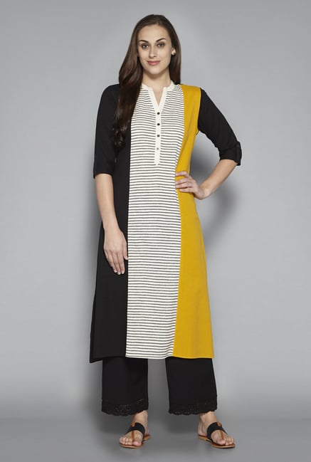 Utsa by Westside Black & Mustard Striped Kurta Utsa by Westside Black & Mustard Striped Kurta