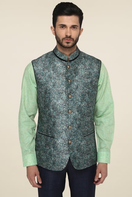 JB Studio Green Sleeveless Printed Waistcoat JB Studio Green Sleeveless Printed Waistcoat