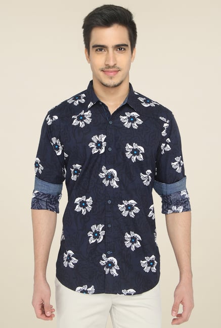 Jadeblue Dark Blue Slim Fit Cotton Shirt Jadeblue Dark Blue Slim Fit Cotton Shirt