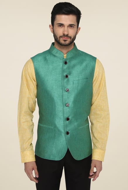 JB Studio Green Mandarin Collar Waistcoat JB Studio Green Mandarin Collar Waistcoat