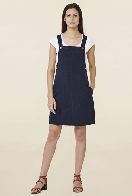 AND Navy Above Knee Dungaree Dress AND Navy Above Knee Dungaree Dress