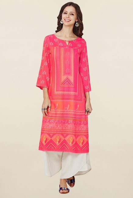 Global Desi Pink Printed Kurta Global Desi Pink Printed Kurta