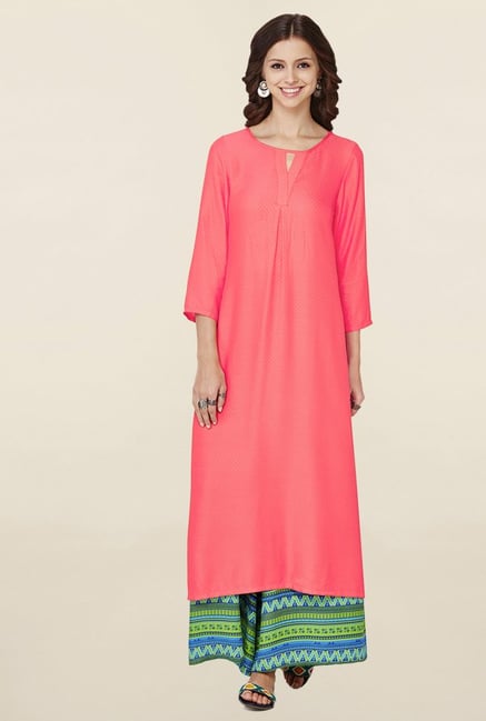 Global Desi Coral Solid Kurta Global Desi Coral Solid Kurta