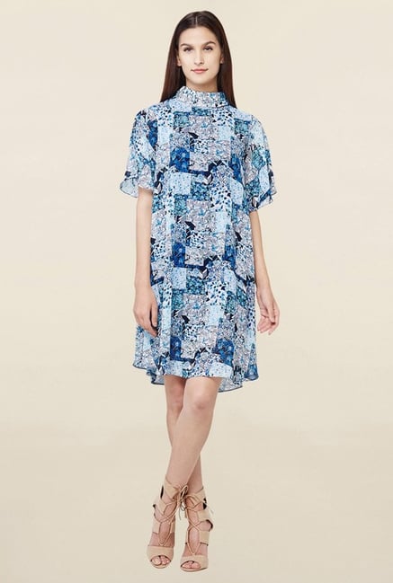 AND Blue Printed Trapeze Dress AND Blue Printed Trapeze Dress
